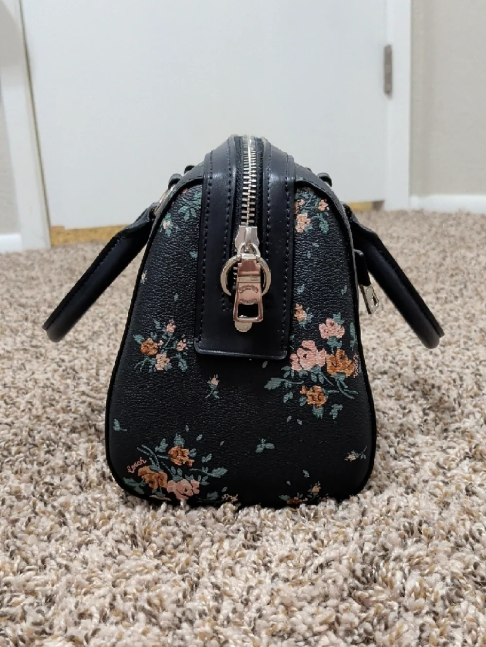 Coach Rowan mightnight navy rose bouquet floral dome satchel bag